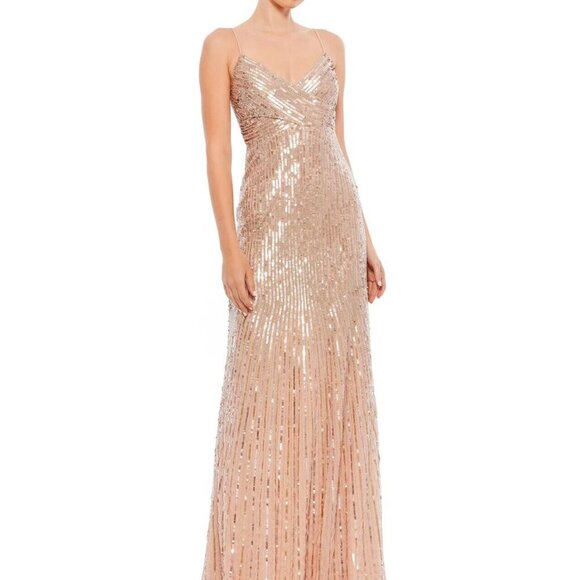 Mac Duggal Gold Sequin And Beaded Gown - Picture 1 of 5